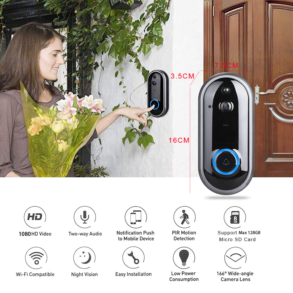 1080P Wireless Wifi Doorbell Smart Phone Ring Security Camera Video Door Bell With Chime