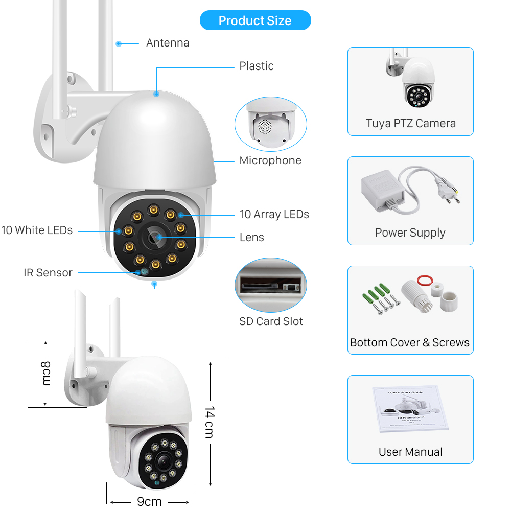 2MP 3MP IP PTZ Dome indoor Outdoor Wifi Surveillance Tuya Wireless Camera