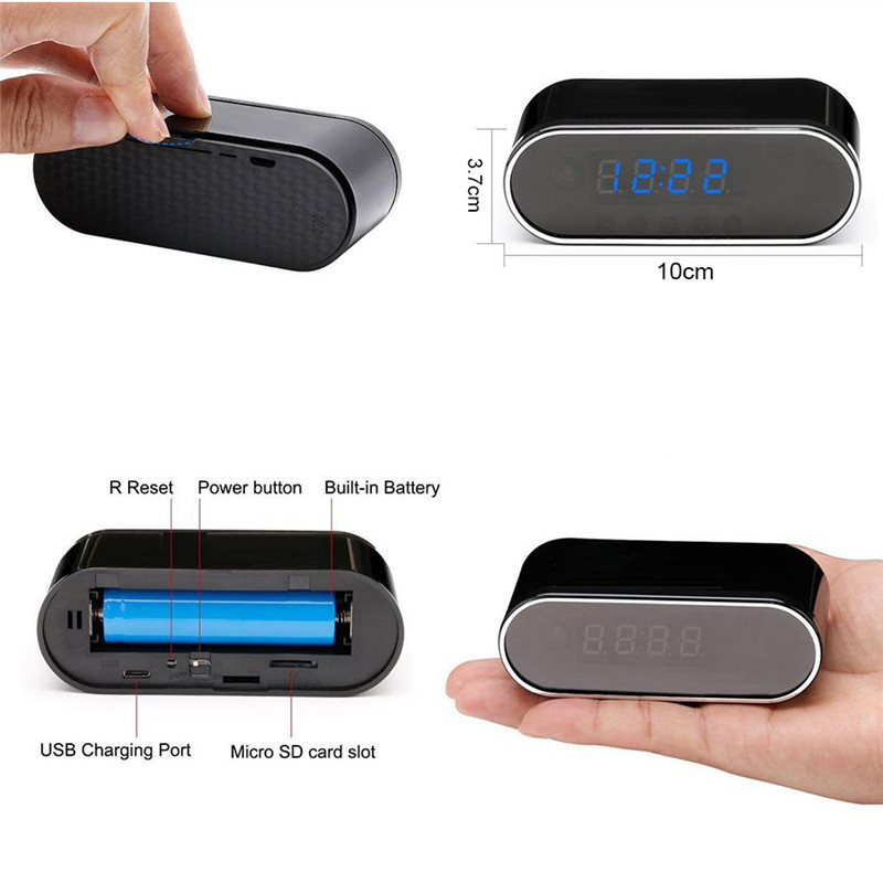 1080P HD Hidden Spy Clock Camera WIFI Concealed IR Night View Security Mini Alarm Clock 